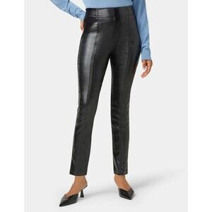 Hue Faux Leather Coated Hi-Rise Cigarette Pant Black Size Medium